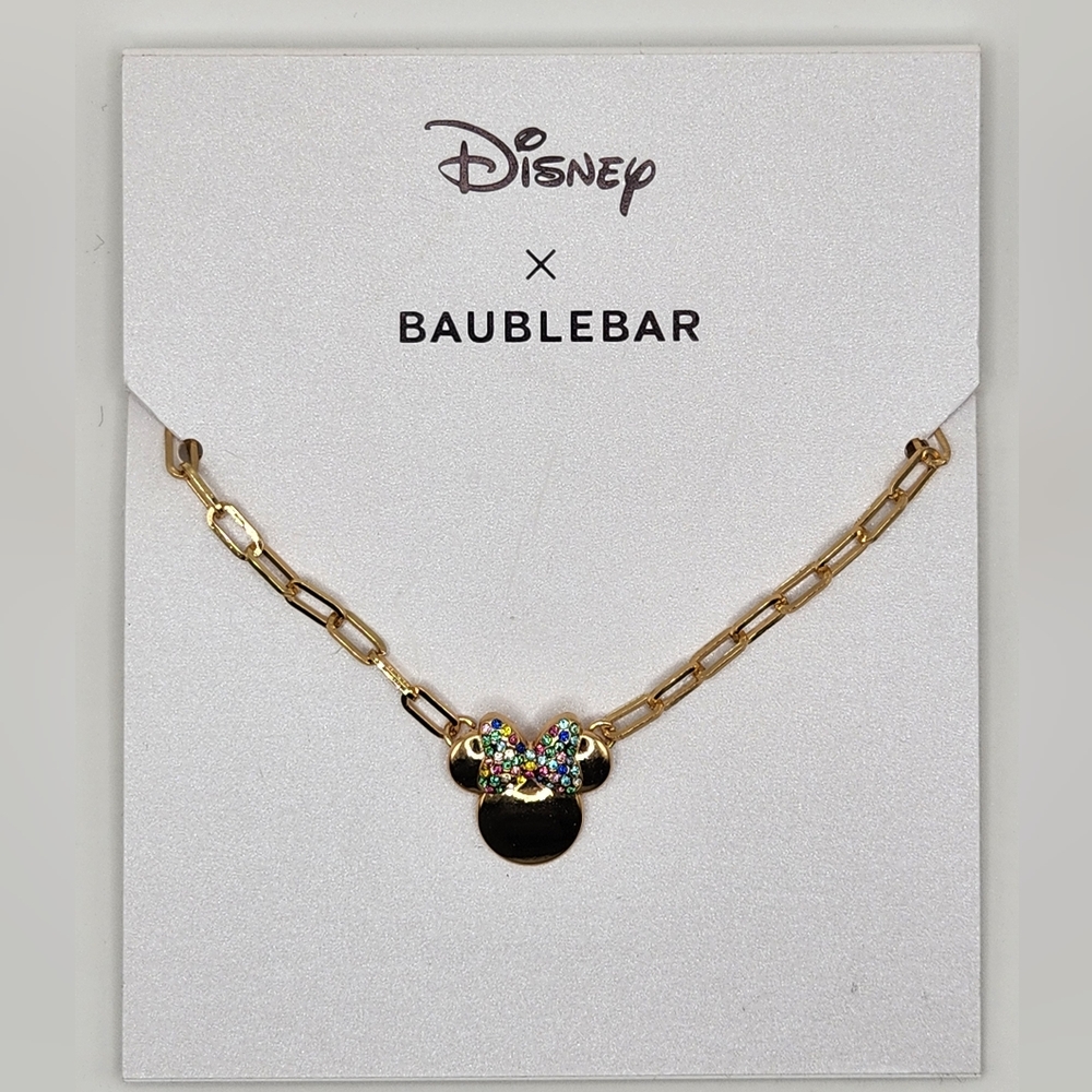 New Disney Baublebar Gold Minnie Multicolored Bow Necklace
